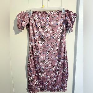 Pink floral cotton off the shoulder dress